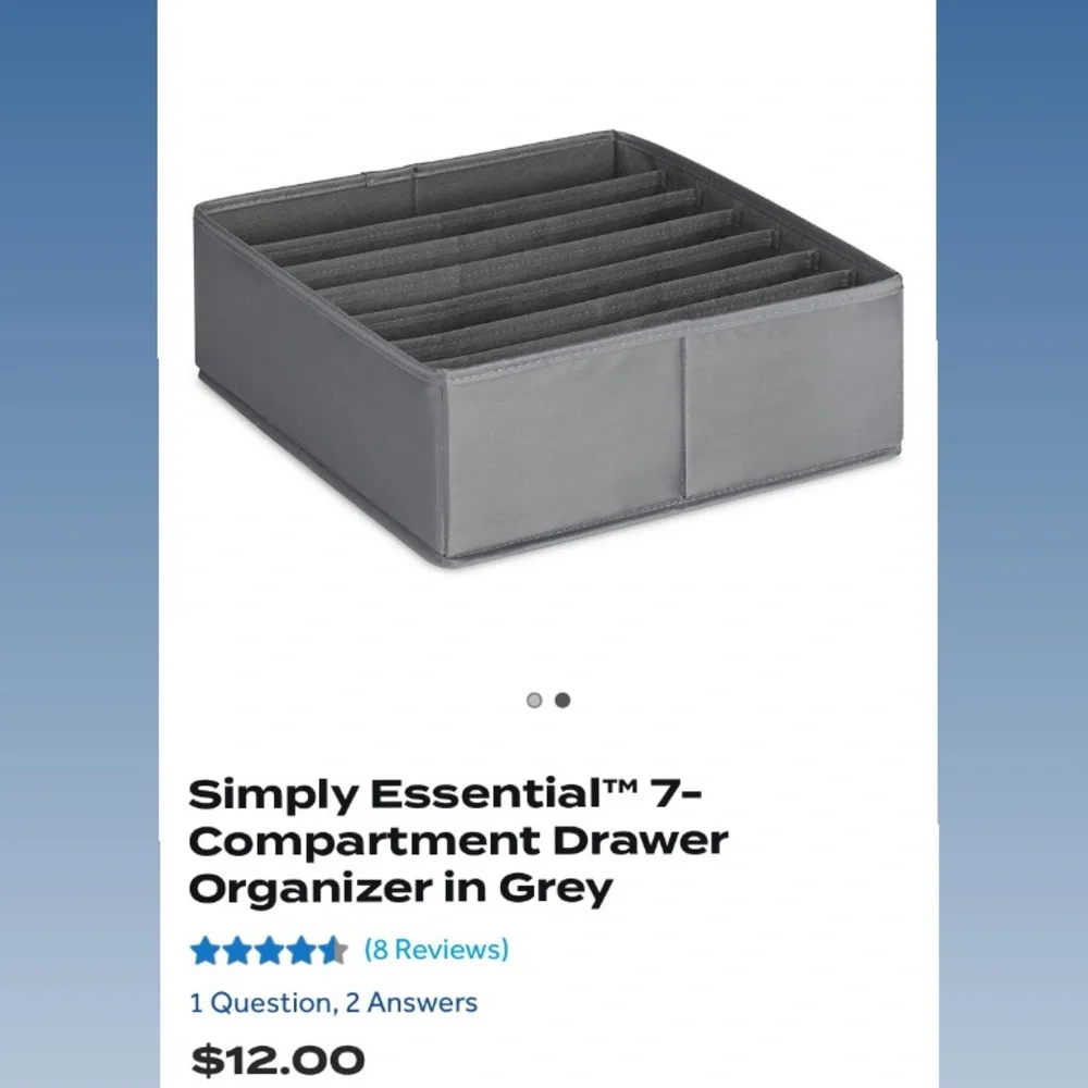 Grey 7 slot drawer organizer for bras